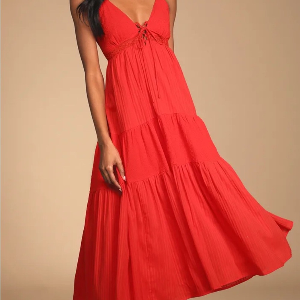 Lulu's Red Sleeveless Sundress Maxi